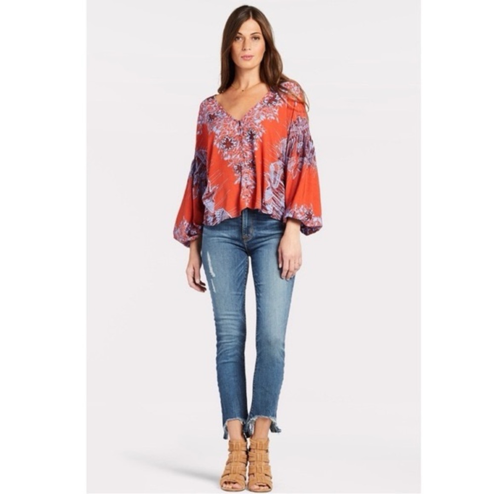 EUC! FREE PEOPLE Birds Of A Feather Floral Blouse Size SP